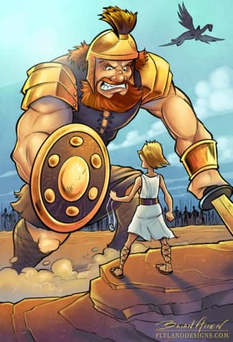 Children's Book Illustration of David and Goliath