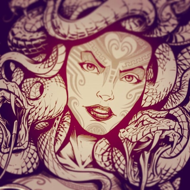 Medusa in the inked stage.