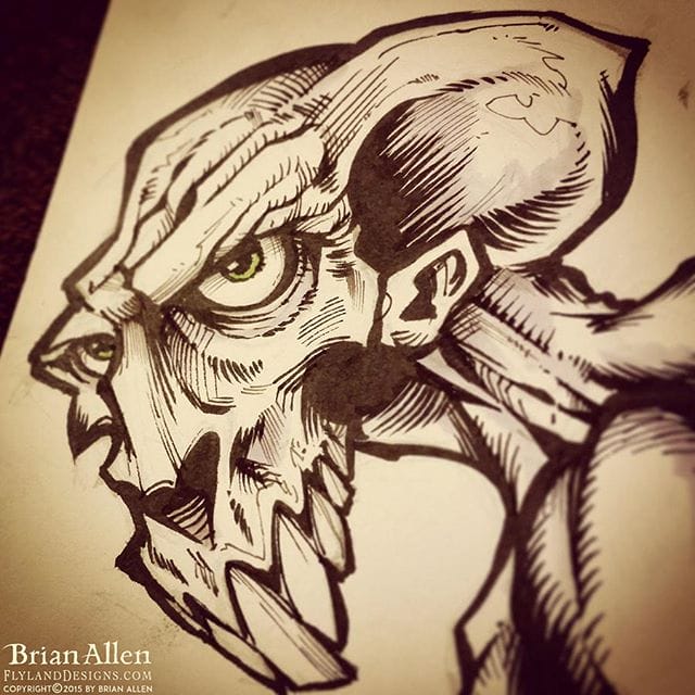 On the 27th Day of #Inktober , my pen brush brought to me, some kind of weird naked creature with bad teeth and misshapen head.#inktober #ink #sketch #brush #blackandwhite #art #instaartist #brianallen