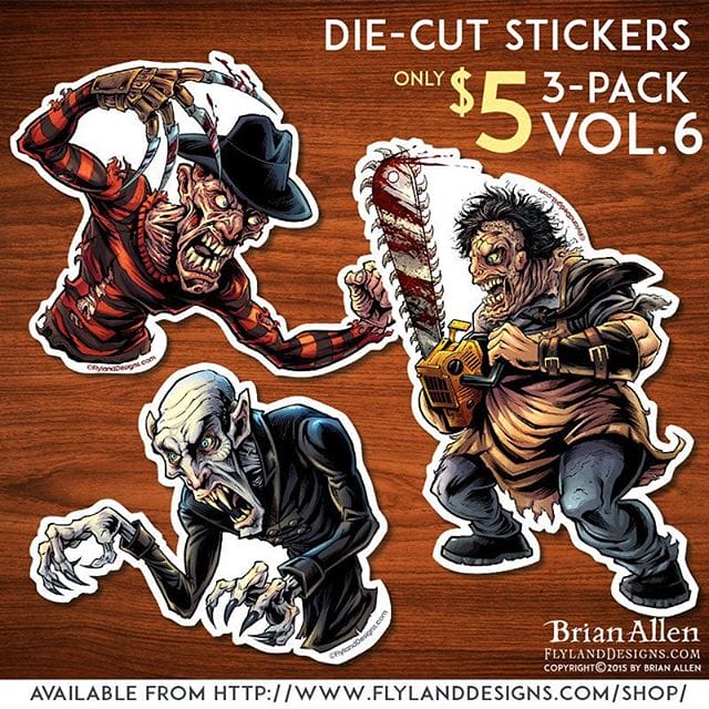 I just got these vinyl die-cut stickers printed from the awesome folks at  #VinylDisorder - They are available in my shop - a set of 3 for five bucks.  Freddy, Leatherface, and Nosferatu in all their horror movie glory.https://www.flylanddesigns.com/shop/#horror #freddy #leatherface #nosferatu #stickers#mangastudio #photoshop #illustration #tshirt #art #instaart #instaartist #picoftheday #igdaily #followme