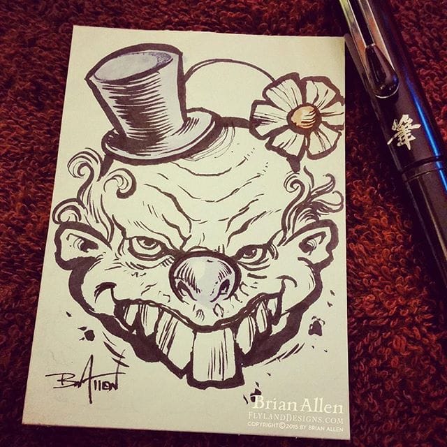 Day 22 of #Inktober has arrived, and it's time to draw more scary clowns.#inktober #clown #ink #sketch #brush #blackandwhite #art #instaartist #brianallen