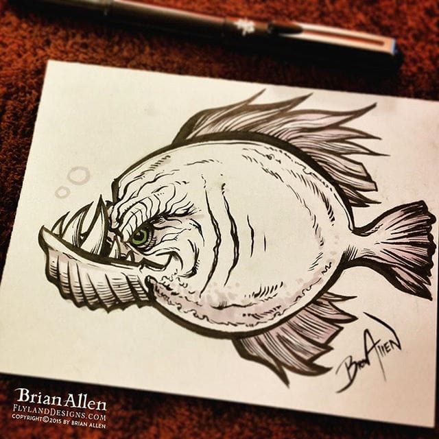 Day 16 of #Inktober is here, and I still haven't missed a day.  Though I've had to spend less time on some of these than I had wanted.  Today's drawing is an angry fish.  Thanks for all the great feedback and support with these, means a lot!#inktober #ink #fish #sketch #brush #blackandwhite #art #instaartist #brianallen