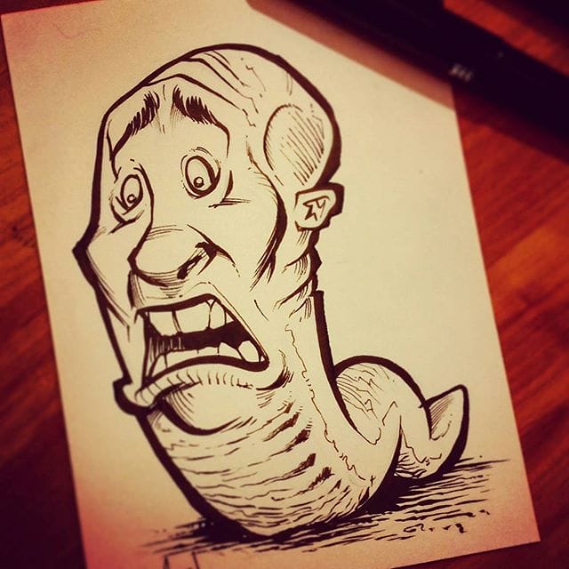 Day 2 of #InkTober!  So here's a pen and ink sketch of Man-Worm (or Worm-Man, still deciding).I wish I had a clever artistic reasoning to explain why this image exists, but I've got nothing.  Thanks for all the love on my first sketch - I'm really excited about this - I haven't been this motivated to create my own stuff in a while.#inktober #worm #ink #sketch #brush #blackandwhite #art #instaartist #brianallen