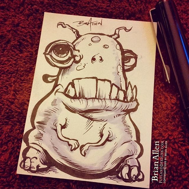 For day 13 of #Inktober, I drew this fat little creature.  Why do all the characters I draw have horrible teeth?#inktober #ink #alien #sketch #brush #blackandwhite #art #instaartist #brianallen