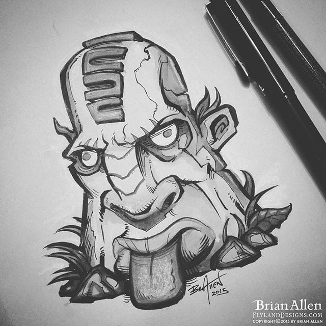 (oops, forgot to post this yrsterday) Here's my ink drawing for the 24th day of #inktober - STILL haven't missed a day!  This #tiki head drawing was found in the dense jungles of South America.#inktober #tiki #ink #sketch #brush #blackandwhite #art #instaartist #brianallen