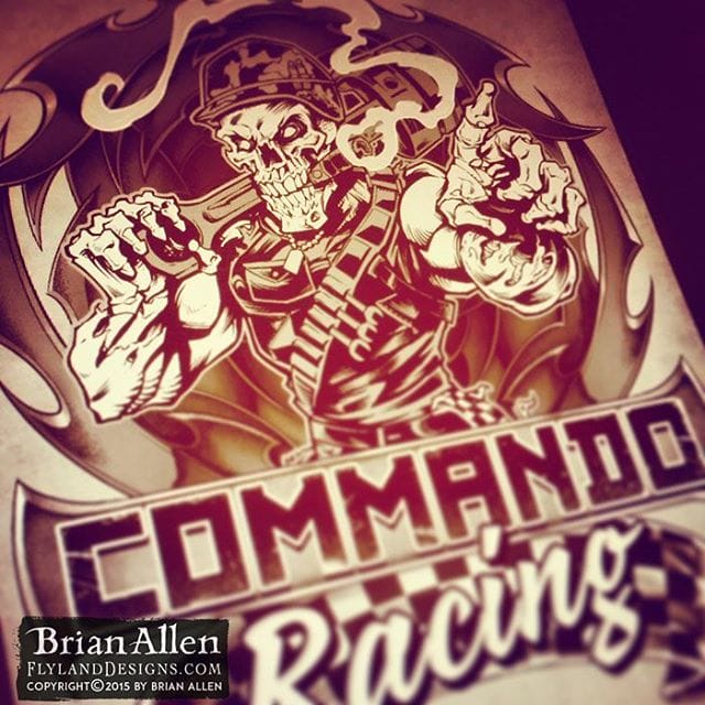 Inks for a design I worked on for Commando Racing Gear, a really cool brand of racing apparel that sells their gear at races.Illustrated by Brian Allen, FlylandDesigns.com#racing #inking#mangastudio #photoshop #illustration #tshirt #art #instaart #instaartist #picoftheday #igdaily #followme