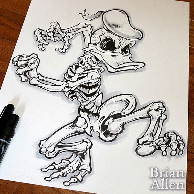 6th day of Inktober with skeleton donald! Interested in purchasing this original ink drawing?  please pm me#inktober #donald #skeleton #disney #ink #sketch #brush #blackandwhite #art #instaartist #brianallen New Artwork From Instagram