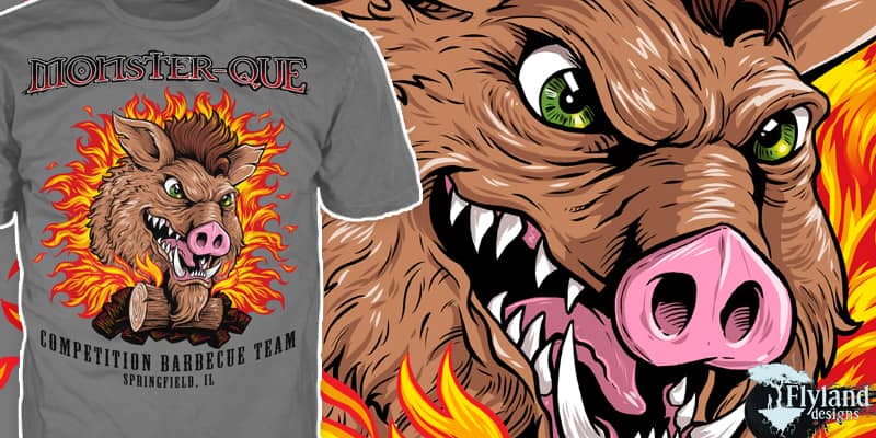 T-Shirt illustration of a warthog emerging from fire