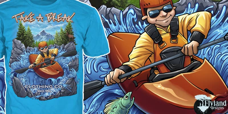 T-Shirt illustrations of a young man in a kayak