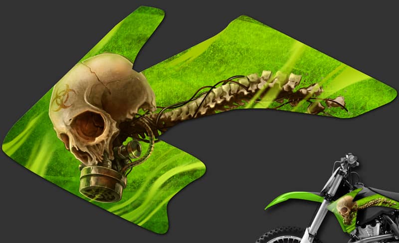 Skull and spinal cord with gasmask for vehicle decal