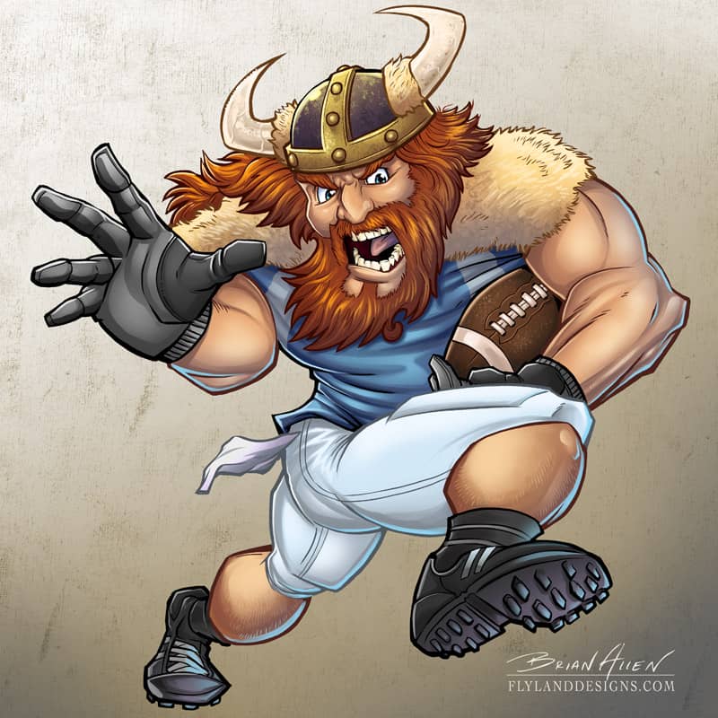 Mascot illustration of a viking playing football.