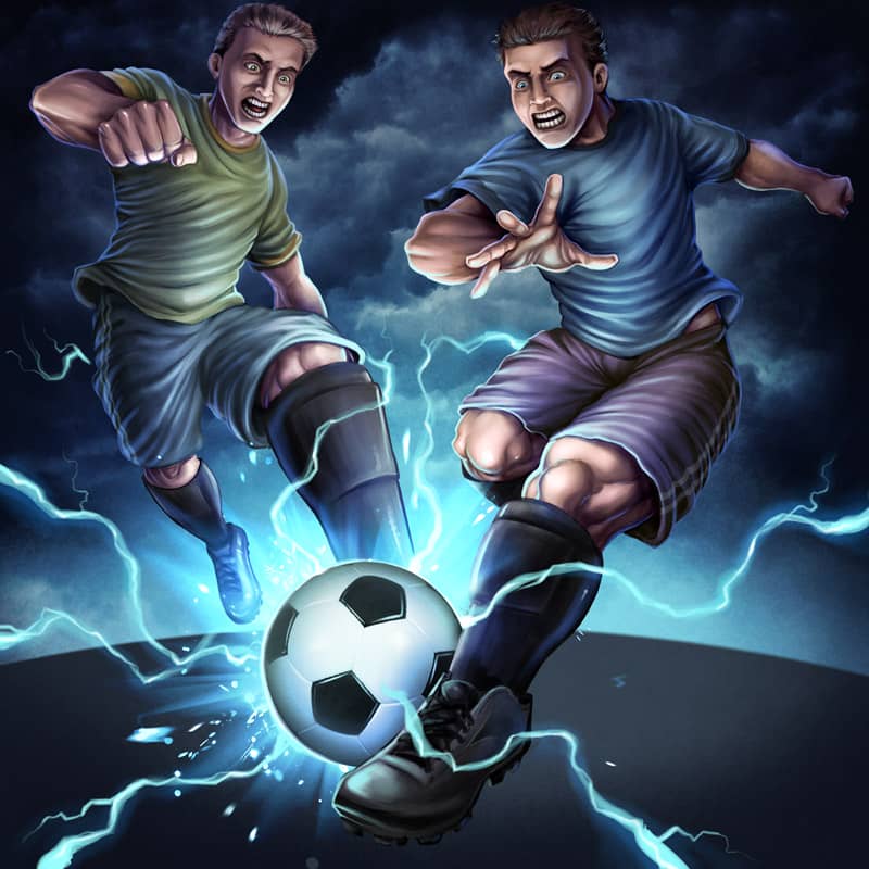 Illustration of two teens playing soccer