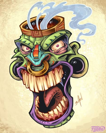 This was an illustrated tiki head I created as a personal project for a line of promotional stickers, as well as a series of drawing and painting tutorials I created for my YouTube channel about Manga Studio 5 to help promote my new set of custom brushes.