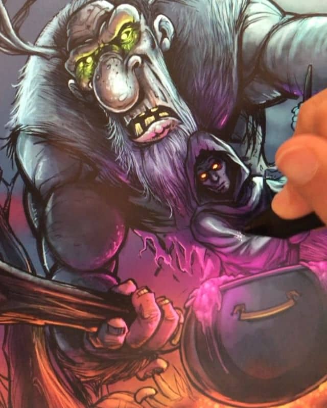 Digitally painting a troll and witch scene - always a little hesitant when I'm painting (I prefer inking and coloring underneath) - but for atmospheric scenes like this, I find it's easier to get the effect I want by painting instead.#photoshopart #digitalpainting #wacomcintiq #fantasyart