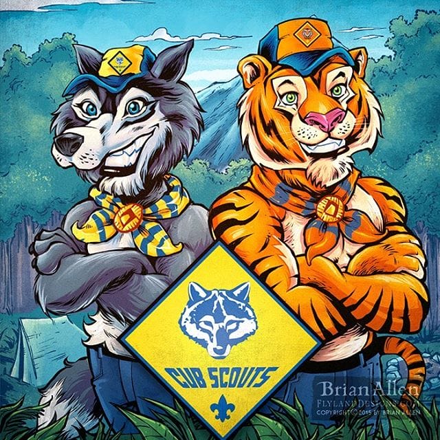 I was thrilled recently to work with #BoyScouts Of America illustrating their Bear, Wolf, and Tiger #mascots for a catalog that went out to all troops nationwide.  We created illustrations that blended real studio photos of kids in Boy Scouts gear, and drawn into a comic book background.  The marketing team hired me to reinvent the existing mascot illustrations in my own style. I was a Cub Scout long ago, so it was a lot of fun to leave a little mark on the organization. ⠀#mangastudio #photoshop #illustration #tshirt #art #instaart #instaartist #picoftheday #igdaily #followme