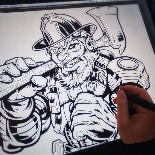 Inking this cool cyborg leperchaun fire-fighter that I created for St. Patrick's day t-shrt template for fire departments and t-shirt shops. Available for licensng if anyone's interested.#fire-fighters # leperchaun # StPatricks day #art #mangastudio #clipstudiopaint #illustration #tshirtdesign #freelance #hire