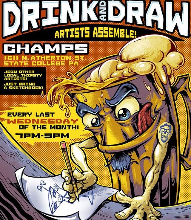 Hey everyone, I'm really excited to announce that me, Jeremy Bratton, and Melissa Hombrosky are organizing a monthly Drink and Draw event at Champs Bar and Grill in State College PA! Any local artists of any skill level are welcome to come out and meet other artists! Please help us spread the word! More info at https://www.facebook.com/drinkanddrawsc