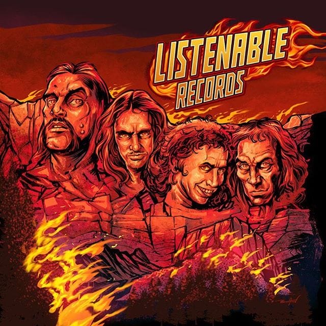 Tribute illustration I created last year to the heavy metal legends #Lemmy, #CliffBurton, #RonnieJamesDio, and #BonScott carved into Mount Rushmore (mount Rockmore because we’re clever) for @listenable_records new sampler #albumcover. #art #mangastudio #clipstudiopaint #illustration #tshirtdesign #freelance #hire