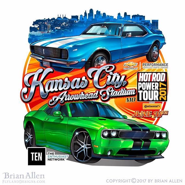 Custom #TShirtdesign I created for the #HotRod Power Tour #KansasCity 2017. Always a fun challenge to draw cars, which can be very hard to get right.  I had to us a lot of reference photos for this one to get the details of the models just right (or close enough anyway). #art #mangastudio #clipstudiopaint #illustration #freelance #hire