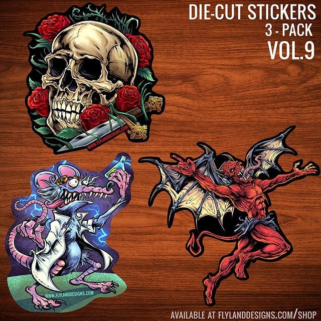 Happy to share that my latest set of vinyl stickers produced by #Vinyl Disorder are now available in my shop. Just $5 for this set of 3! Volume 9 - the Evil series! Thanks to all that have picked up the previous sets.#Vinyl Stickers #devil #skull #mad scientist