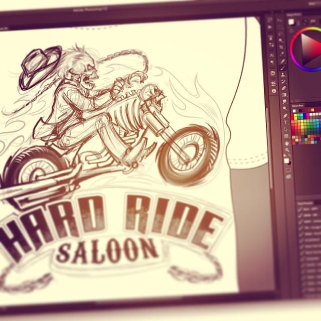 Tshirt design I'm working on for hard ride saloon. #illustration #art #skull #skulltshirt #motorcycle #chopper #sketch #drawing #flylanddesigns #brianallen #tshirtdesign #tshirtartists #tshirtillustration