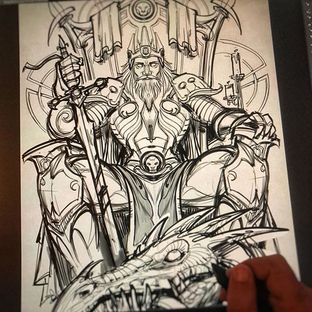 I sketched this Dragon-Slaying King for a client, but we ended up going in a different direction, unfortunately. It's tough sometimes when you have to abandon something you're relaly excited about - but that's just part of the gig. What should I do with this artwork?#art #fantasyart @conceptsketch #dragonart #mangastudio #clipstudiopaint #illustration #tshirtdesign #tshirtart #hireanillustrator #freelanceartist #wacomcintiq