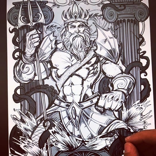 Sketching Poseidon in Clip Studio Paint for a client - I'm thinking about doing a series in this style of other Greek Gods, maybe to try to showcase as beverage labels. Which other Gods should I do? #greekmythology #poseidon  #art #originalartwork #mangastudio #clipstudiopaint #illustration #hireanillustrator #freelanceartist #wacomcintiq