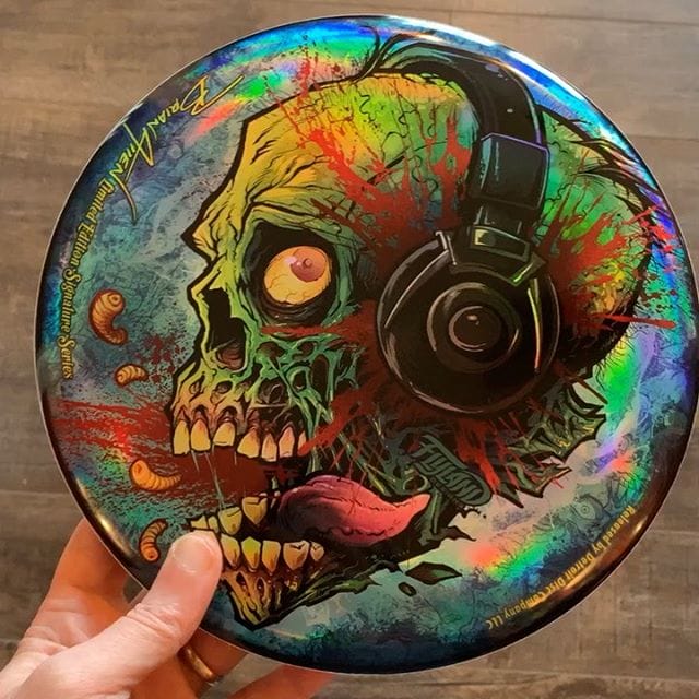 Just got my Foil Zombie discs from Detroit Disc Company, and I'm so thrilled how they came out. Special thanks for Discraft. Each of these 10 have my signature on them. Hand numbered, and shipped with a COA. Only 50 ever made. Shipping today! ONLY THREE LEFT, let me know if you want one. www.flylanddesigns.com/shop/#zombieart #discgolf #frisbeegolf #discraftdiscs #teamdiscraft #detroitdisccompany #disc