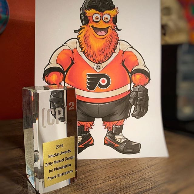 I won a Gold Award at the 2019 Bracket Awards for my work designing Gritty, the Philadelphia Flyers' Mascot!!!‍Special thanks to the Flyers for giving me this opportunity, and trusting me to design their mascot. Long Live Gritty!‍And of course, special thanks to my wife Lesha Allen who was too shy to come up and accept the awards, but is a major part of what keeps this crazy business running!‍#artawards #gritty #philadelphiaflyers @grittynhl #nhl #hockey#mascot #characterdesign #characterdesigner #conceptartist #mascotdesign #characterart