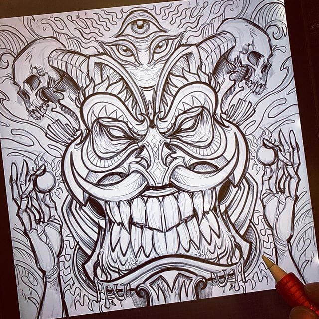 iPad Pro sketch of a psychedelic tiki creature I’m working on for an album cover - so relaxing to just let loose.#tikiart #psychedelicart #pyschedelic #albumcoverart #procreateart