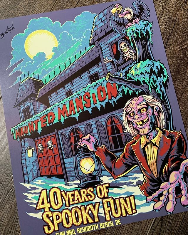 Signed Art Prints of the Haunted Mansion artwork are now available. The Haunted Mansion is an iconic landmark of Rehoboth Beach Delaware. I'm proud to be part of its long, terrifying history! Grab them in my shop: https://www.flylanddesigns.com/shop/#funland #rehobothbeach #delaware #rehoboth #hauntedmansion #zombieart #ghoul #scaryart #mangastudio #clipstudiopaint #illustration #hireanillustrator #wacomcintiq