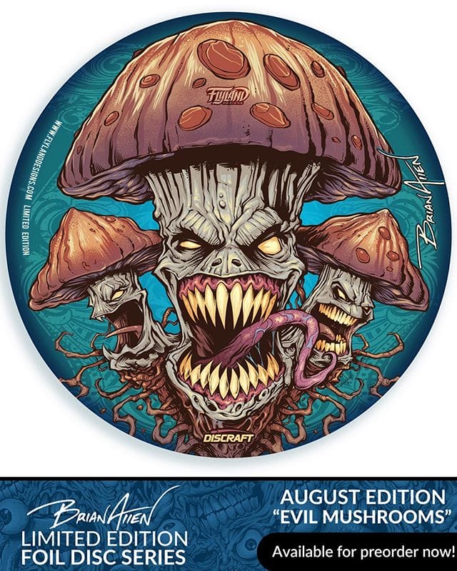 My Monthly Metallic Foil disc this month is the "Evil Mushrooms" - thanks for all the support on this, it's one of my favorite pieces.I've got 18 left - shipping this month. Only 40 printed. Signed and numbered. Foil Discraft Buzzz discs.Available here: http://bit.ly/flyland-discgolf#discgolf #discgolfart #discgolfdaily #discgolfporn #discgolf #psychedelicart