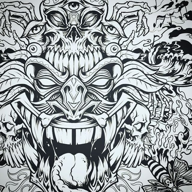 Another illustration I inked for an album cover called Insane Totems released by Digital Shaman Records - so much fun when a client lets me just explore.••••#albumcover #albumart #merchdesign #musicart #albumdesign #heavymetal #rockmusic#psychedelicart #meditation #trippyart #cannabisart #mushroomart #marijuanaartist #cannabiscommunity