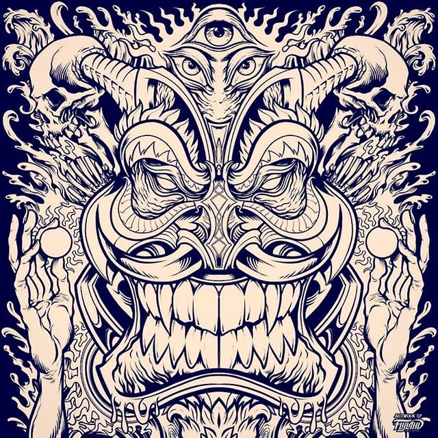 Psychedelic Tiki Totem Ink drawing I created for an album cover called Insane Totems released by Digital Shaman Records• Inked in Clip Studio Paint with Wacom Cintiq Pro••••#albumcover #albumart #merchdesign #musicart #albumdesign #heavymetal #rockmusic#psychedelicart #meditation #trippyart #cannabisart #mushroomart #marijuanaartist #cannabiscommunity