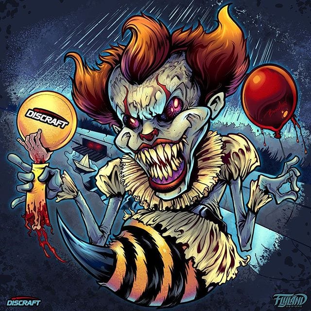 New Pennywise Halloween disc golf disc I created for my friends at Discraft! Every year they release some cool limited edition Halloween themed discs, spoofing their bee mascot based on popular horror mascots. This year we went with Pennywise! Thanks again Discraft!••••#pennywisefanart #pennywise #discgolf #frisbeegolf #discraftdiscs #teamdiscraft #detroitdisccompany #disc