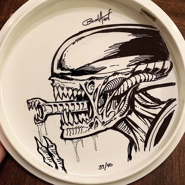 Giger Alien drone I drew with sharpie on the back of one of my Alien foil disc golf discs while watching Alien for the 30th time. Remarkable how it still holds up after so many decades.#alienqueen #alien #Buzzzdisc #discgolf #Discrafthttps://www.flylanddesigns.com/product-category/disc-golf-discs/