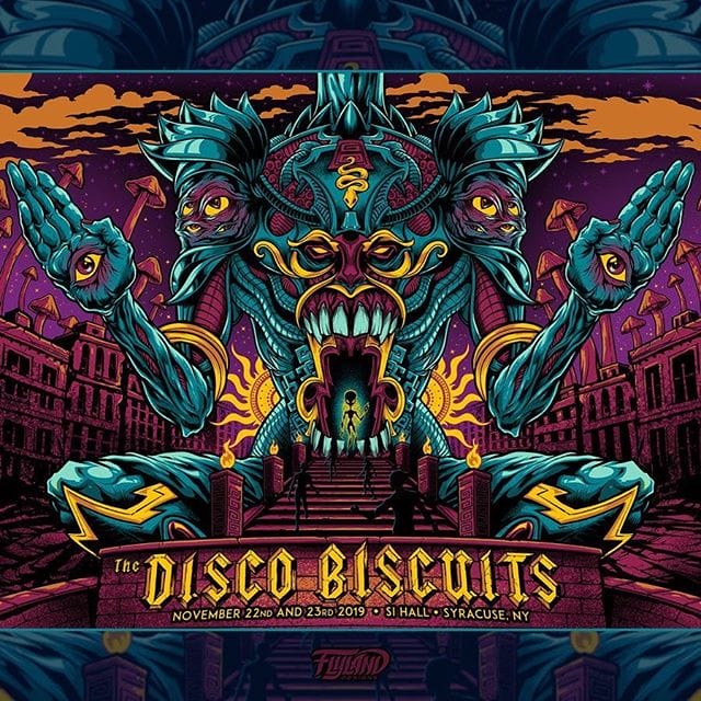 I'm proud to share my latest poster for the amazing Disco Biscuits for their Syracuse NY show this past weekend. Really happy with how this turned out - Silk-Screened by HiLine MerchI have 25 Standard APs and 15 Foil APs available in my shop - let me know if you'd like one!• https://www.flylanddesigns.com/shop/•••#campbisco #thediscobiscuits #musicfestival #bandmerch #gigposter #syracuse #psychedelicart #acidart