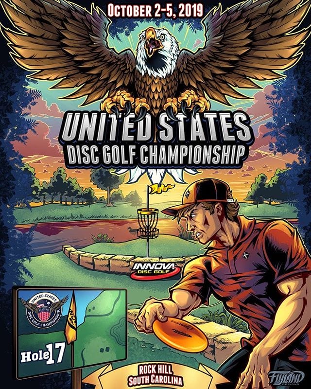 Here's the full poster I designed for United States Disc Golf Championship in October this year. There were a TON of elements and text we had to cram into this, so it was a challenge. This depicts the infamous Hole 17 - a super challenging hole on thie well-known course whose cruelty and unforgiven nature is known throughout the land of Disc Golf. It can eat up the score of even the sports' top players! I had a lot of fun working on this, and hope to work with them every year.#usdgc #usdgc2019 #discgolf #frisbeegolf #discraftdiscs #teamdiscraft #discraft #disc #innova