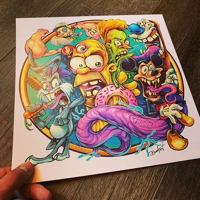 This cartoon mashup parody is one of my favorite drawings from the last few years. If you've ever wanted to a print of any of my artwork, all of my art prints are 20% off right now. Thanks so much for looking!https://www.flylanddesigns.com/shop/#homersimpson #stimpy #popeye #fanart #artprints #artwork #mario #rickandmorety #trump #alien #parody #sale