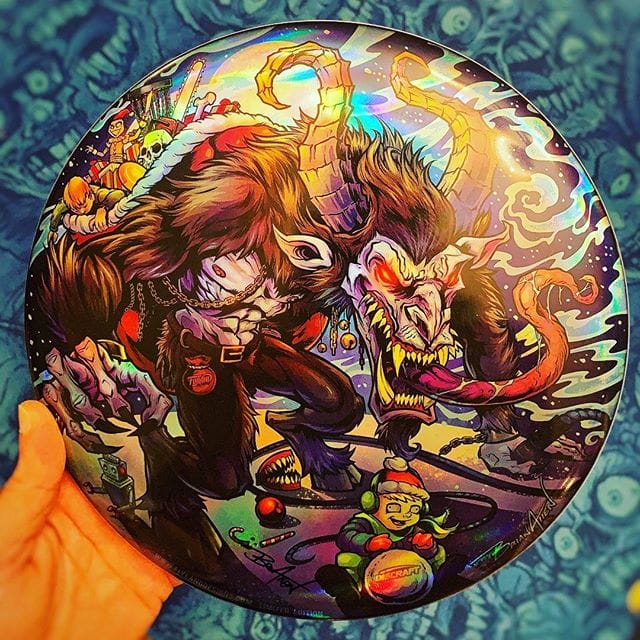 Here's a photo of my new Krampus limited edition Foil Disc Golf disc - just came in, shipping now. I've got about 8 left of the 50 in my shop. Each is a signed and numbered, Discfaft Buzzz Disc. Thanks for all your support!•••#krampus #krampusart #krampusfan #discgolf #frisbeegolf #discraftdiscs #teamdiscraft #discraft #disc