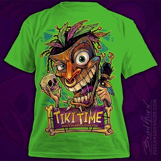 T-shirt illustration I created for Design By Humans of a Tiki Man holding a skull and dead crow.The T-shirt is now 20% off for the month of March. Go to http://bit.ly/1gnFwLT