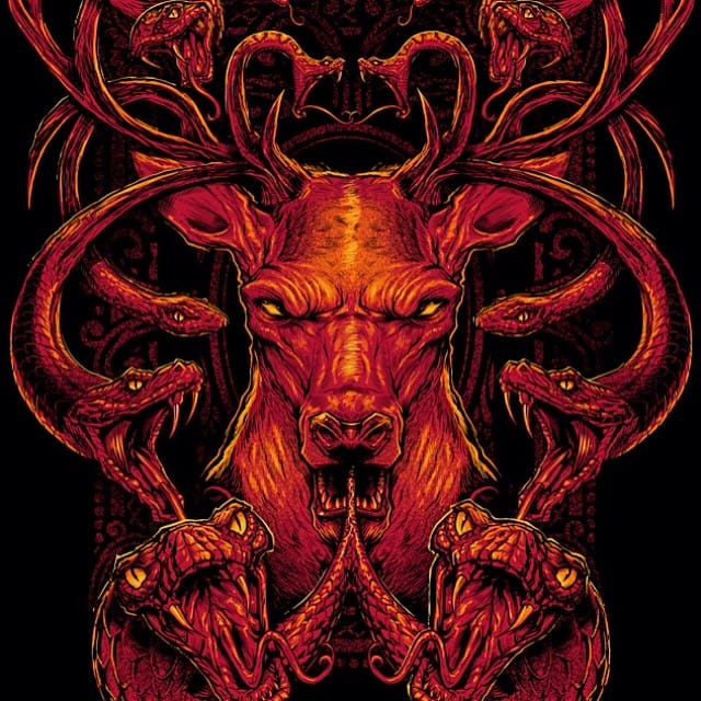 Silk-screen medusa buck I did for a t-shirt design.