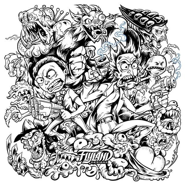 I'm printing my Rick and Morty artwork on my next metallic foil Disc Golf Disc. Here's the black and white lineart before I added color. Rick and Morty quickly became my favorite animated series. at least until I watch Ren and Stimpy again.These are up in my shop and shipping now!#rickandmorty #rickandmortyfan #discgolf #frisbeegolf #discraftdiscs #teamdiscraft #discraft #disc