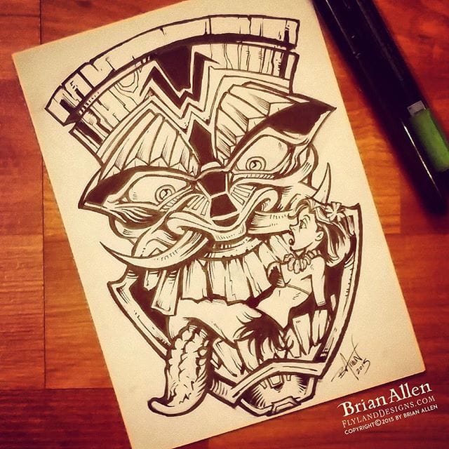 (shoot forgot to post this last night) Back to back #tiki ink drawings for #Inktober !  This was a concept I had sketched out a while ago and always wanted to bring it to life.  I really dig this idea - I might take this further and make it into a t-shirt design at some point.#inktober #tiki #ink #sketch #brush #blackandwhite #art #instaartist #brianallen