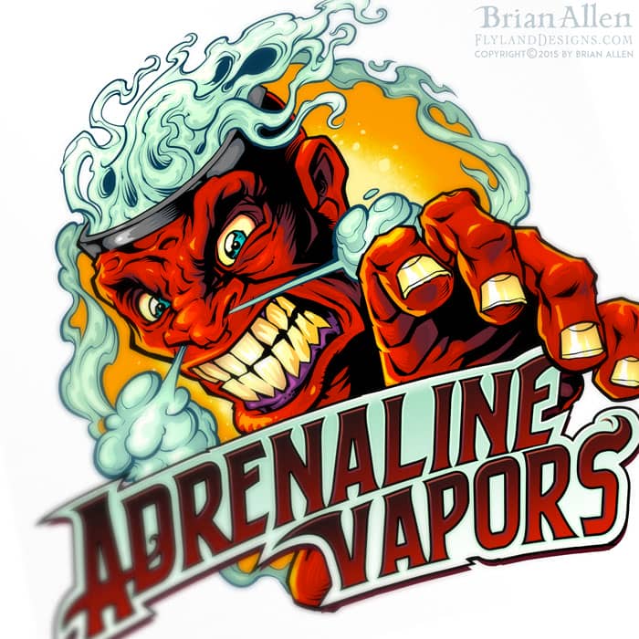 Logo design of a big angry head with smoke coming from its head for a packaging label design