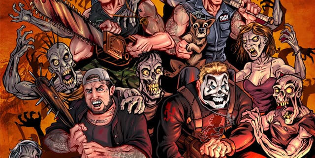 Comic book style Album cover I illustrated for Bukshot, featuring Violent J from the Insane Clown Posse fighting a horde of zombies.