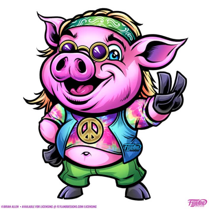 A pink hippy pig is preparing to barbeque illustartion by Brian Allen