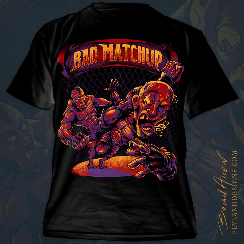 Custom t-shirt design illustration of two MMA fighters in a comic book style