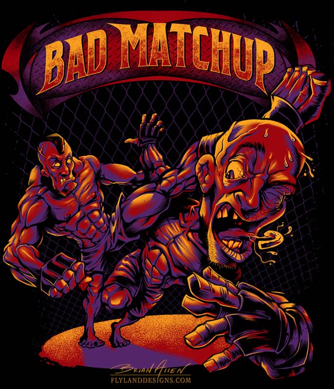 Custom t-shirt design illustration of two MMA fighters in a comic book style