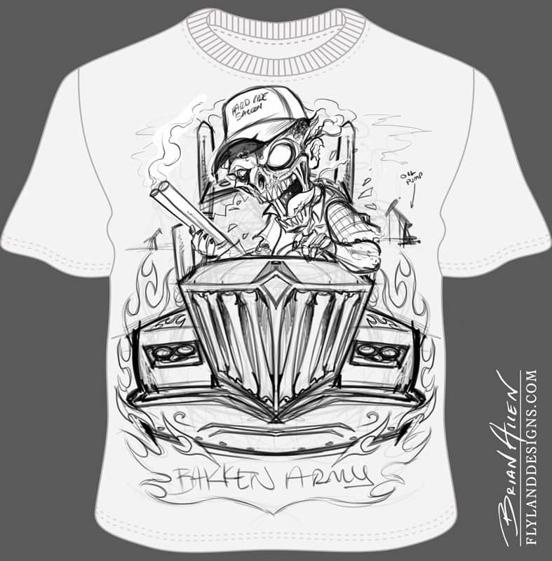 Bakken Oil Field Trucker T-Shirt Design